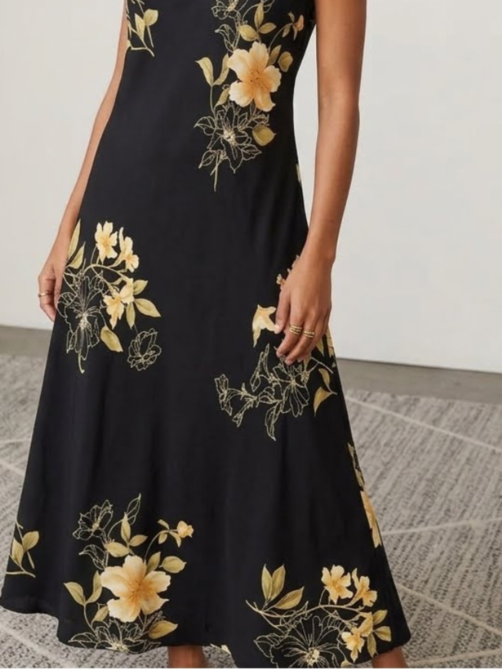 Studio I Black Maxi Dress with Yellow Floral Print
